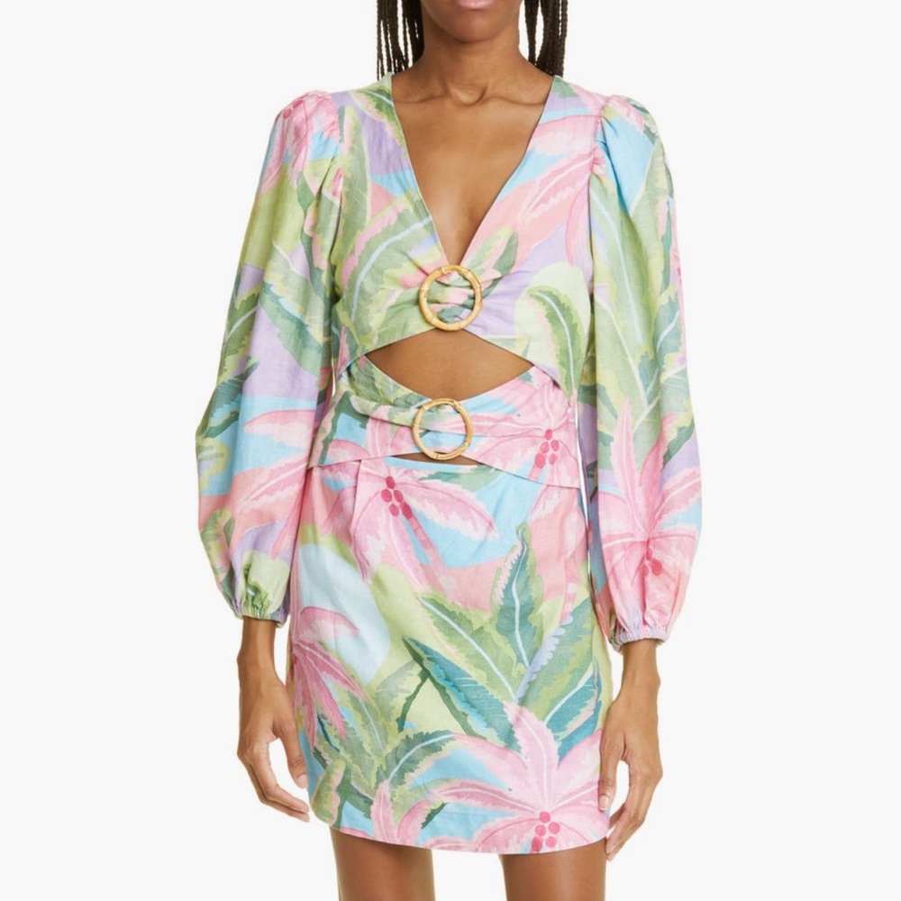 Farm Rio Beach Vibe Linen Blend Cutout Dress Size XL NWT
